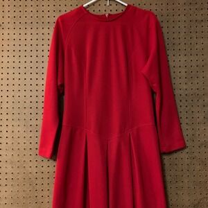 Sabino Red Long Sleeve Pleated Midi Dress 16 Bold Holiday Vintage Drop Waist
